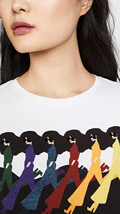 Shop Alice And Olivia Rylyn Embellished Crew Neck Top In Retro Rainbow Wave