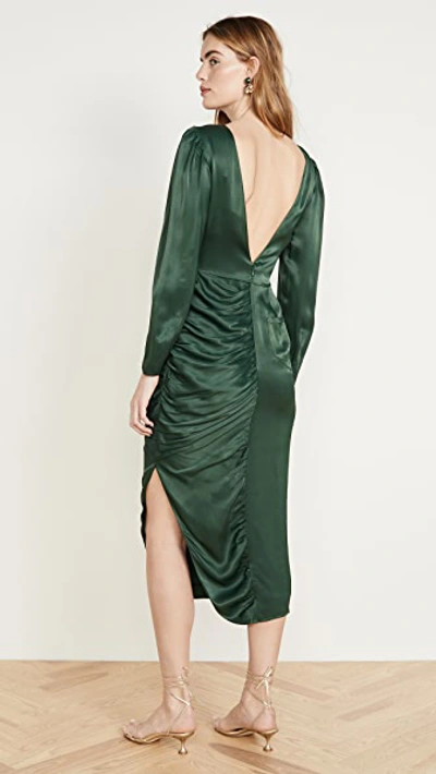 Shop Alexa Chung Gathered Dress Crepe Satin In Dark Green