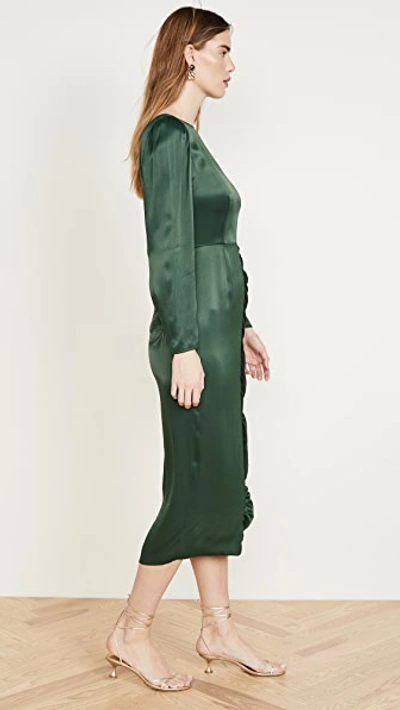 Shop Alexa Chung Gathered Dress Crepe Satin In Dark Green