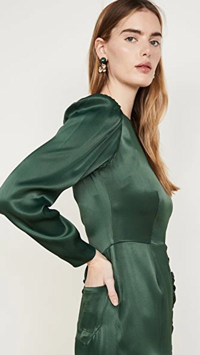 Shop Alexa Chung Gathered Dress Crepe Satin In Dark Green