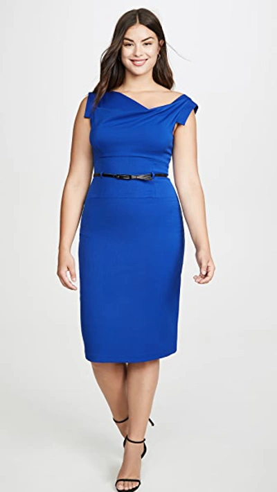 Black Halo Jackie Belted Stretch Gabardine Sheath Dress In Cobalt