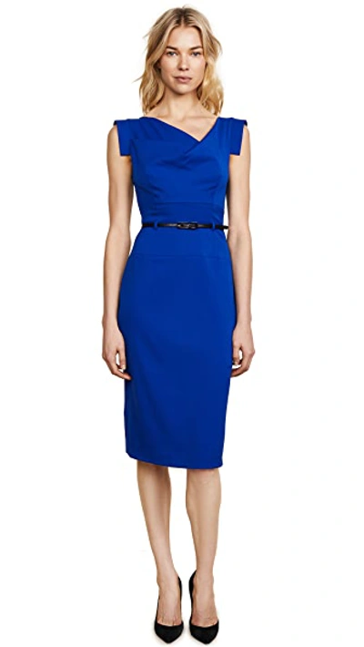 Black Halo Jackie Belted Stretch Gabardine Sheath Dress In Cobalt