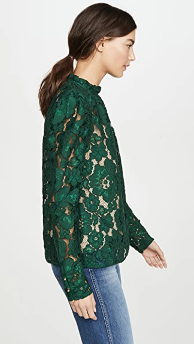 Shop Wayf Emma Puff Sleeve Lace Top In Hunter