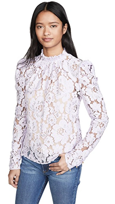 Shop Wayf Emma Puff Sleeve Lace Top In Lavender