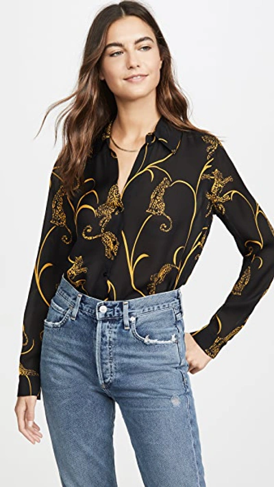 Shop L Agence Nina Long Sleeve Blouse In Black/gold Tiger