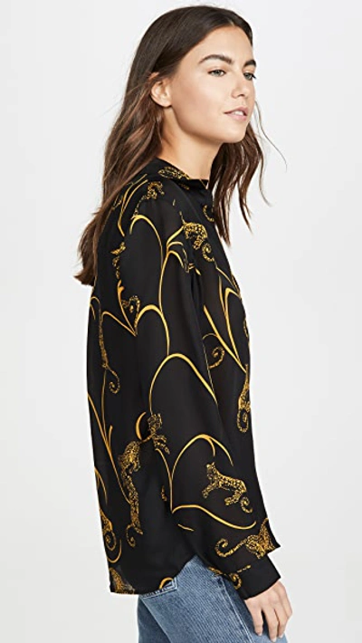 Shop L Agence Nina Long Sleeve Blouse In Black/gold Tiger