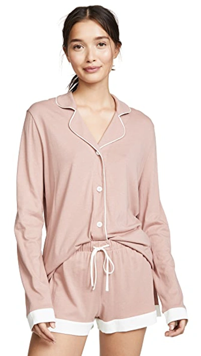 Cosabella Bella Long-sleeve Boxer 2-piece Pajama Set In Mandorla/moon Ivory