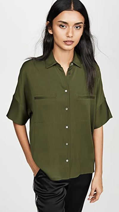 Shop Vince Short Sleeve Blouse In Mineral Pine