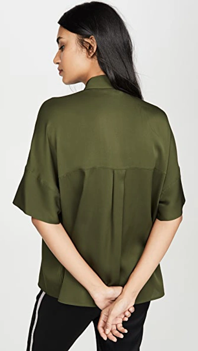 Shop Vince Short Sleeve Blouse In Mineral Pine