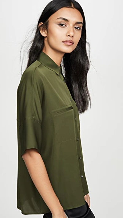 Shop Vince Short Sleeve Blouse In Mineral Pine
