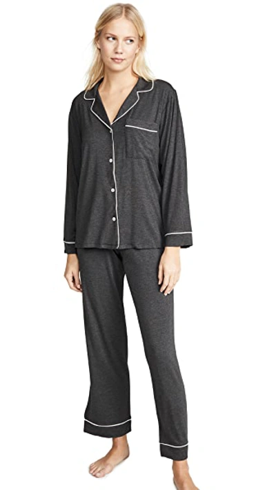 Shop Eberjey Gisele Long Pj Set In Charcoal Heather/sorbet Pink