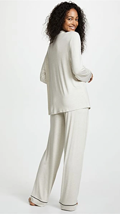 Shop Eberjey Gisele Long Pj Set In Oatmeal Heather/charcoal