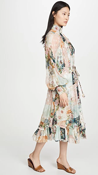 Shop Zimmermann Wavelength Smock Midi In Patchwork Floral