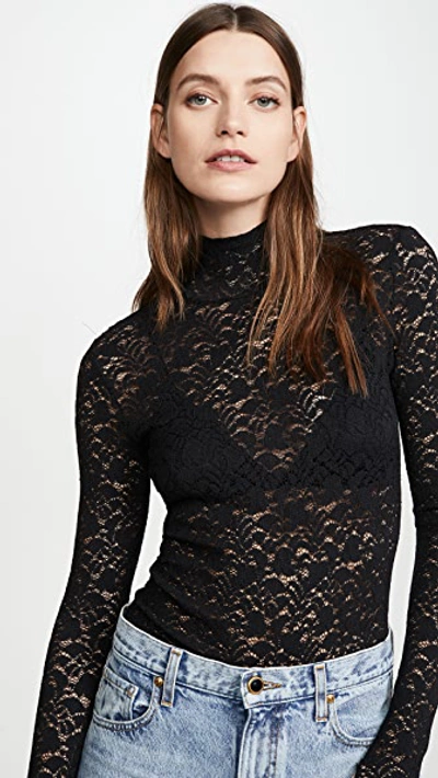 Shop Enza Costa Lace Turtleneck With Back Zip In Black