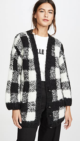 black and white check cardigan
