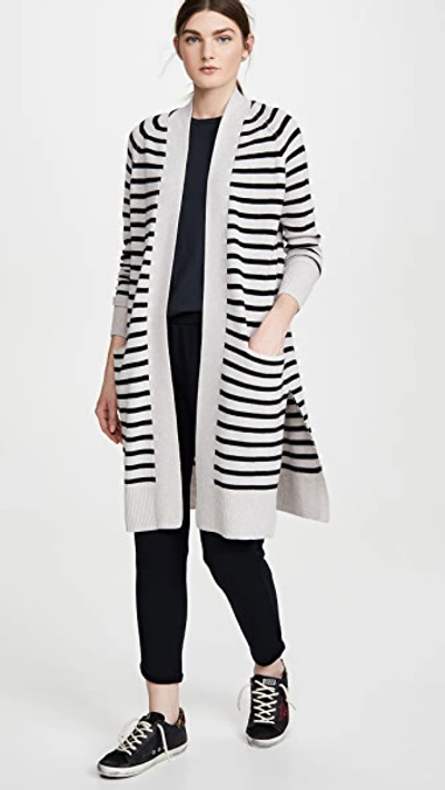 Shop Autumn Cashmere Maritime Stripe Open Cashmere Cardigan In Birch/black