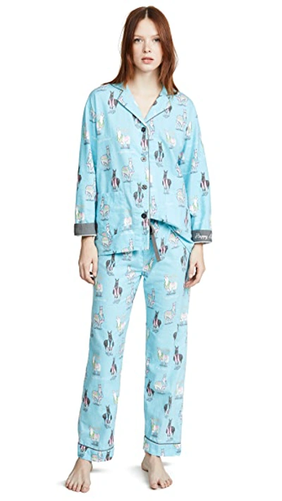 Shop Pj Salvage Happy Llamakah Flannel Pj Set In Aqua