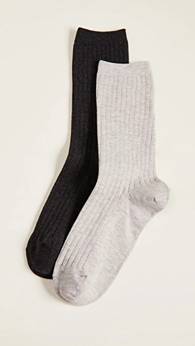 Shop Madewell Ribbed Trouser Socks 2 Pack In Charcoal/light Grey