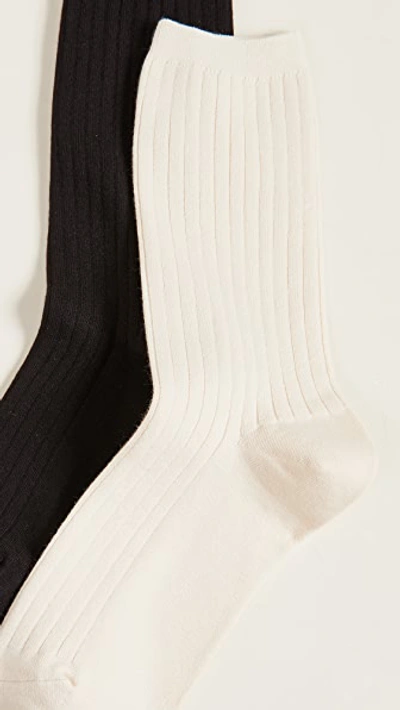 Shop Madewell Ribbed Trouser Socks 2 Pack In Cream/black