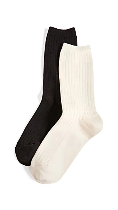 Shop Madewell Ribbed Trouser Socks 2 Pack In Cream/black