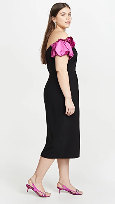 Shop Marchesa Notte Off Shoulder Cocktail Dress In Black/fuchsia