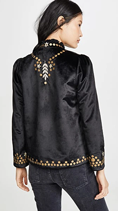 Shop Alix Of Bohemia Penelope Black Velvet Jacket With Gold Zardosi Embroidery In Black/gold