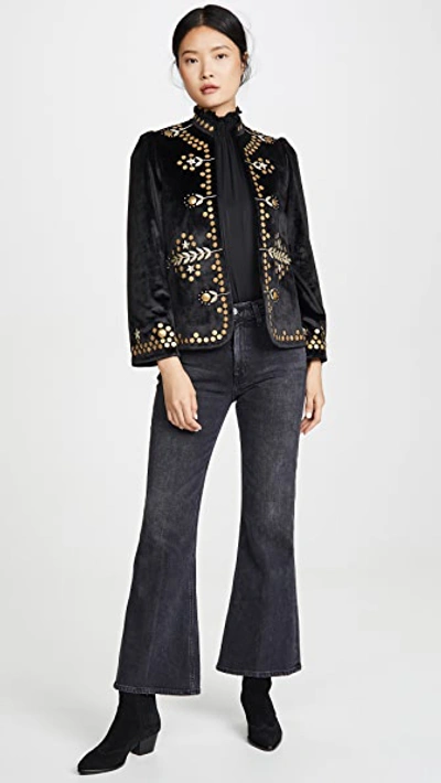 Shop Alix Of Bohemia Penelope Black Velvet Jacket With Gold Zardosi Embroidery In Black/gold