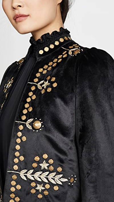 Shop Alix Of Bohemia Penelope Black Velvet Jacket With Gold Zardosi Embroidery In Black/gold
