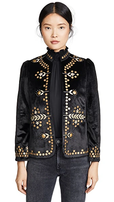 Shop Alix Of Bohemia Penelope Black Velvet Jacket With Gold Zardosi Embroidery In Black/gold