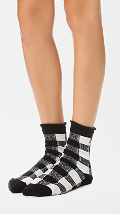Shop Plush Rolled Fleece Plaid Socks In Black/white Plaid