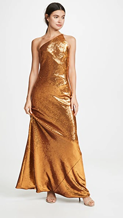 Shop Galvan Gilded Roxy Sequin Dress In Burnished Gold