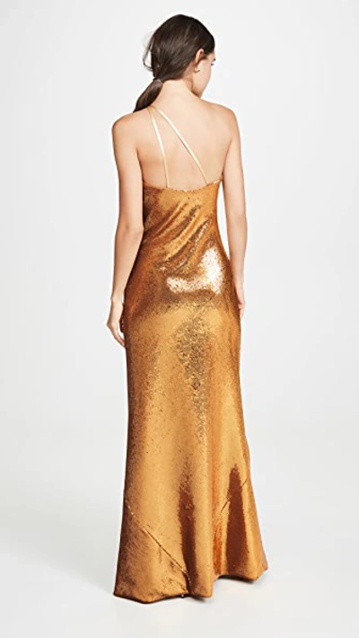 Shop Galvan Gilded Roxy Sequin Dress In Burnished Gold