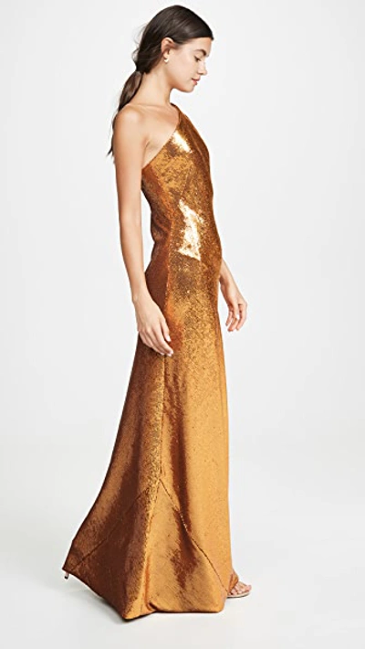 Shop Galvan Gilded Roxy Sequin Dress In Burnished Gold