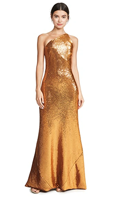 Shop Galvan Gilded Roxy Sequin Dress In Burnished Gold