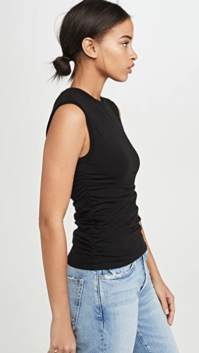 Shop Atm Anthony Thomas Melillo Pima Cotton Ruched Sleeveless Top In Black