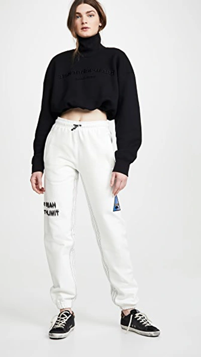Shop Alexander Wang Cropped Mock Neck Sweatshirt With Embroidery In Black