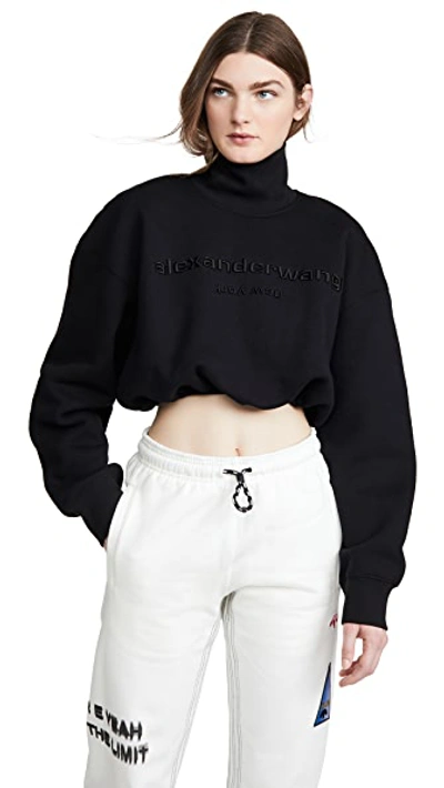 Shop Alexander Wang Cropped Mock Neck Sweatshirt With Embroidery In Black