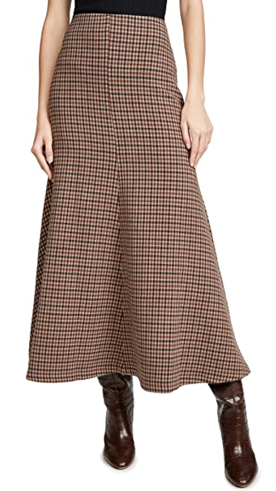 Shop A.w.a.k.e. Bell Gingham Skirt In Beige/brown