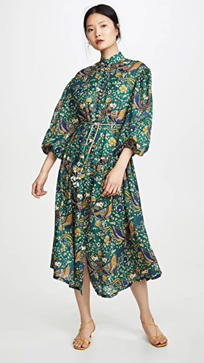 Shop Zimmermann Edie Drop Waist Long Dress In Peacock