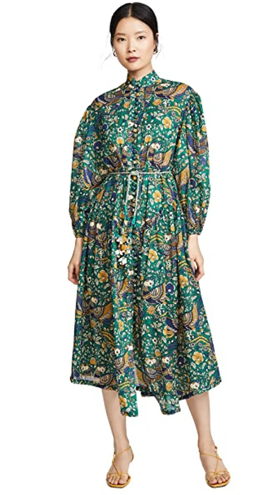 Shop Zimmermann Edie Drop Waist Long Dress In Peacock