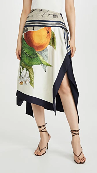 Shop Monse Grove And Toolbox Asymmetric Silk Scarf Skirt In Burlap/midnight