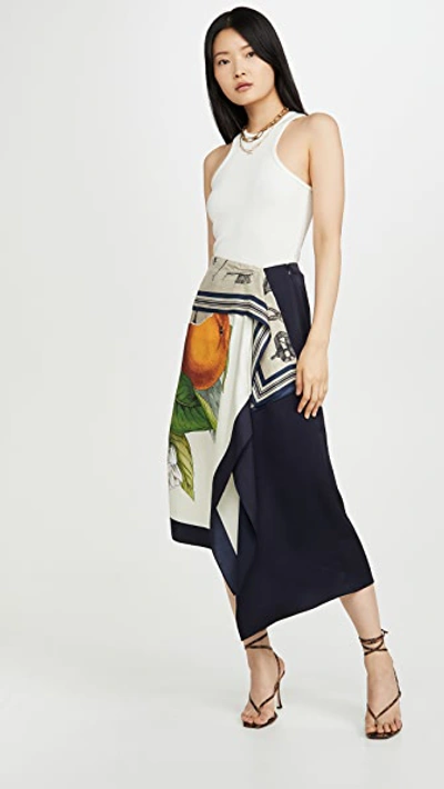 Shop Monse Grove And Toolbox Asymmetric Silk Scarf Skirt In Burlap/midnight