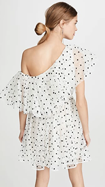 Shop Giambattista Valli One Shoulder Tulle Polka Dot Mini Dress In Ivory/black