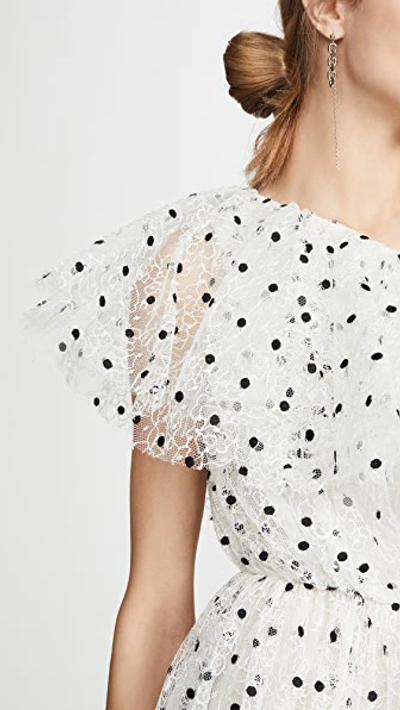 Shop Giambattista Valli One Shoulder Tulle Polka Dot Mini Dress In Ivory/black