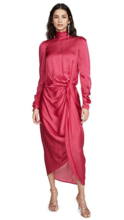 Shop Zimmermann Drape Long Sleeve Dress In Magenta
