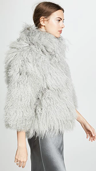 Shop Adrienne Landau Mongolian Lamb Jacket In Light Grey
