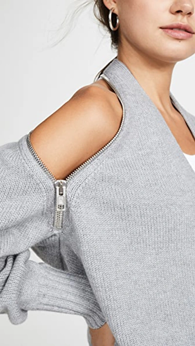 Shop Alexander Wang Zip Shoulder Cardigan In Heather Grey