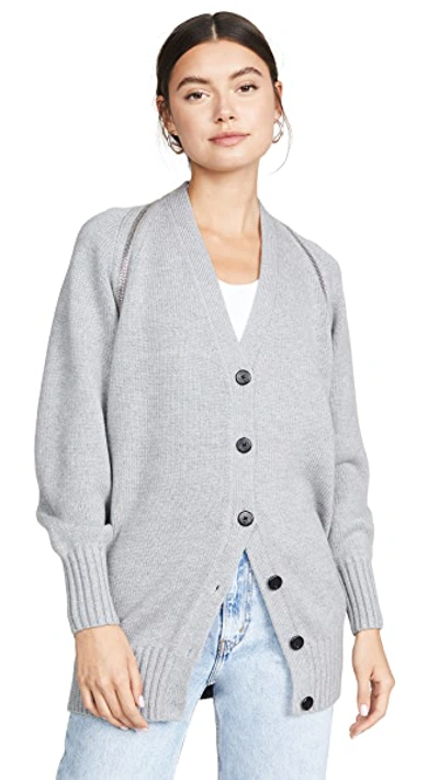 Shop Alexander Wang Zip Shoulder Cardigan In Heather Grey