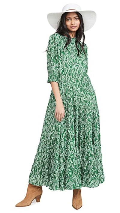 Rixo London Kristen Tiered Floral-print Cotton And Silk-blend Midi Dress In  Green | ModeSens