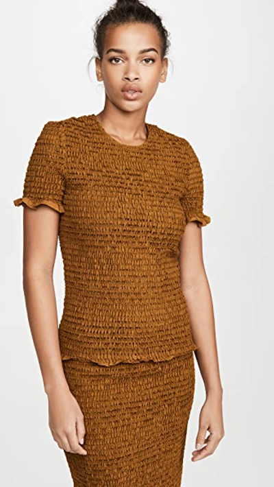 Shop Proenza Schouler White Label Short Sleeve Smocked Top In Tobacco